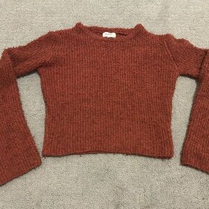 Vibrant Red Ribbed Crew Neck Sweater
